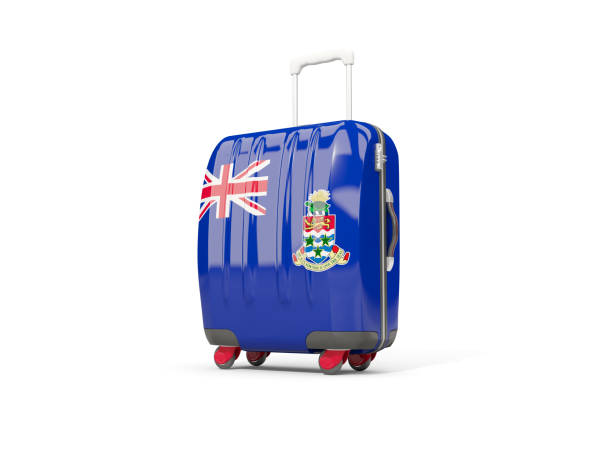 luggage with flag of cayman islands. suitcase isolated on white - suitcase flag national flag isolated on white imagens e fotografias de stock