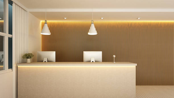 istock reception in lobby for artwork of hotel or Office - 3D Rendering 840034384