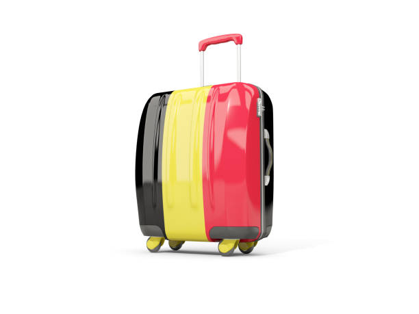 luggage with flag of belgium. suitcase isolated on white - suitcase flag national flag isolated on white imagens e fotografias de stock