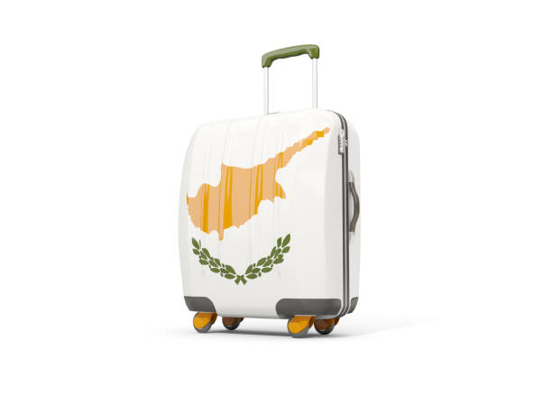 luggage with flag of cyprus. suitcase isolated on white - suitcase flag national flag isolated on white imagens e fotografias de stock