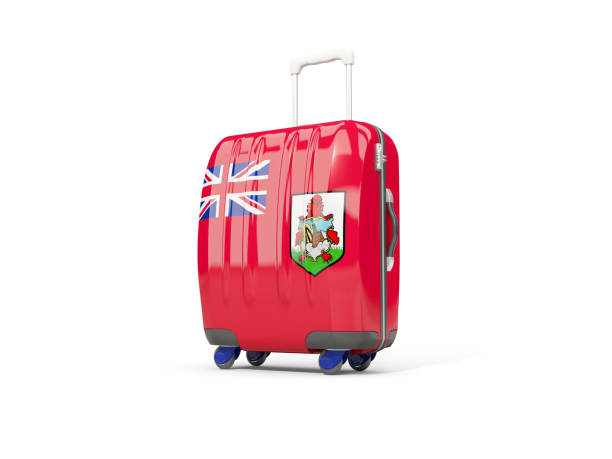 luggage with flag of bermuda. suitcase isolated on white - suitcase flag national flag isolated on white imagens e fotografias de stock