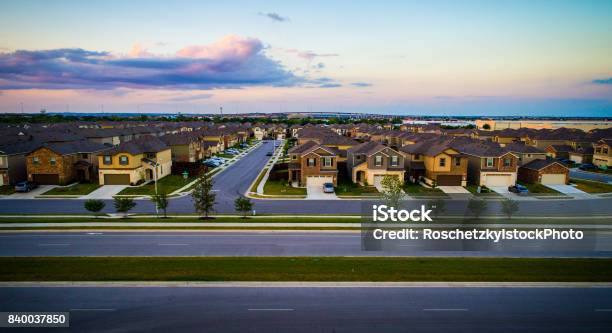 Sunset Suburbia Stock Photo - Download Image Now - Suburb, Aerial View, Austin - Texas