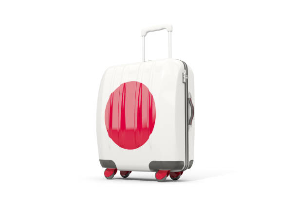 luggage with flag of japan. suitcase isolated on white - suitcase flag national flag isolated on white imagens e fotografias de stock