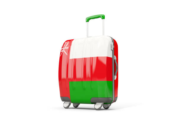 luggage with flag of oman. suitcase isolated on white - suitcase flag national flag isolated on white imagens e fotografias de stock