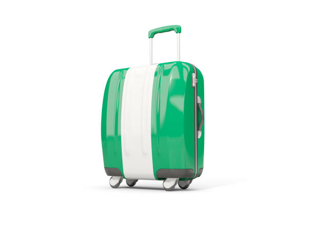 luggage with flag of nigeria. suitcase isolated on white - suitcase flag national flag isolated on white imagens e fotografias de stock