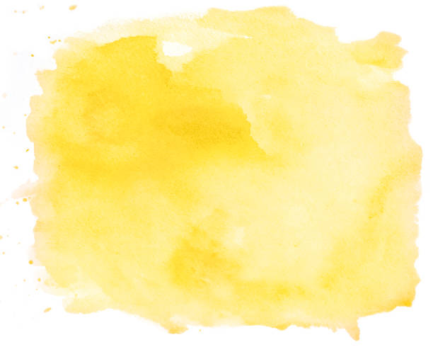resumen punto acuarela amarillo sobre fondo blanco - acuarela en papel fotografías e imágenes de stock