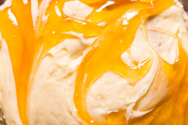 Sticky cake topping close up.