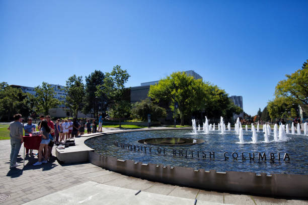 August 26, 2017,a lot of students seen in front of a fountain with UBC sign in it, at University of British Columbia, Vancouver, Canada