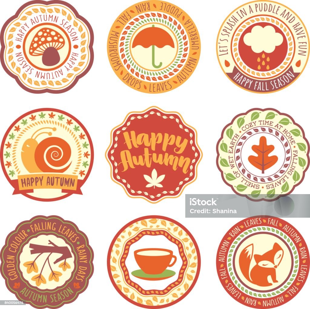 AutumnSeason Vector Circular Labels Vector circular labels and seals on Autumn theme Autumn stock vector