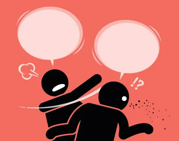 Vector illustration of A man slaps his friend for talking nonsense.