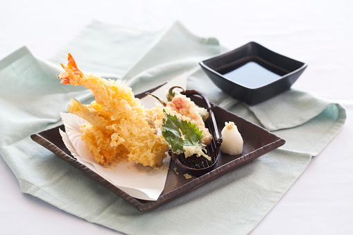 shrimp tempura on white background