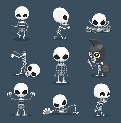 Halloween Character Big Head Poses Skeleton Stock Illustration - Download  Image Now - Human Skeleton, Halloween, Cute - iStock