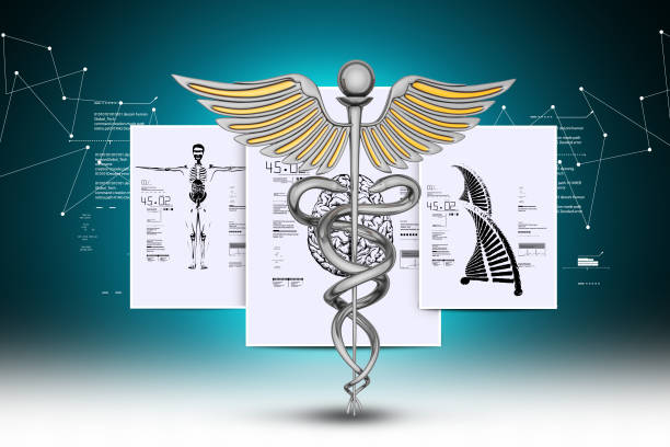 Caduceus medical symbol on a white background. This is a vintage Caduceus. 