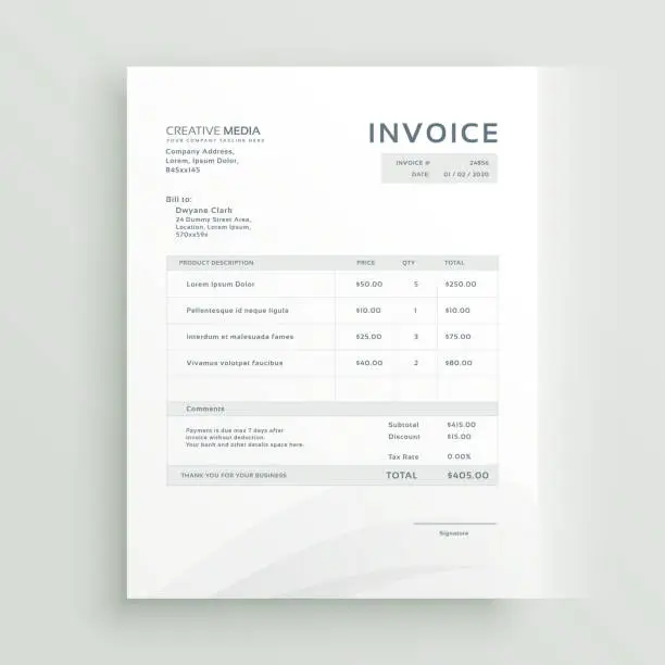 Vector illustration of clean invoice template vector design