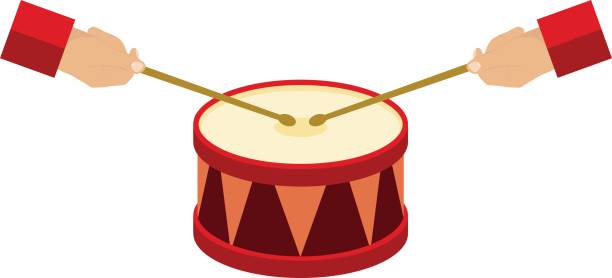 Play the drum, hands hold the drumsticks, the drum icon Play the drum, hands hold the drumsticks, the drum icon. Flat design, vector illustration, vector. cartoon of a african bongo drums stock illustrations