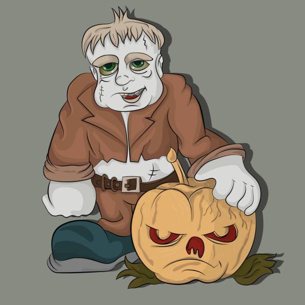 Monster holds a pumpkin for a halloween party Vector illustration monster holding a pumpkin for a holiday halloween фантазия stock illustrations