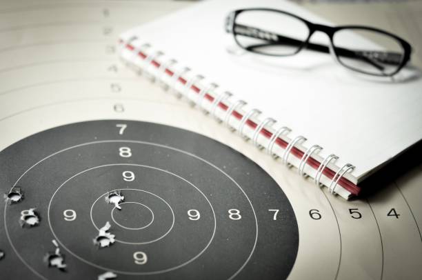 istock Goal setting with target, objectives and planning concept, top view, You can make a great target of business like a bullet target 840113852