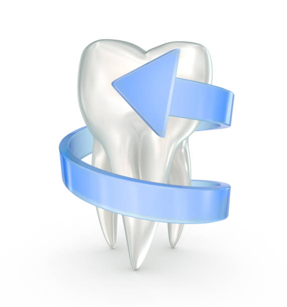 istock Tooth and spiral arrow, 3d illustration over white 840117918