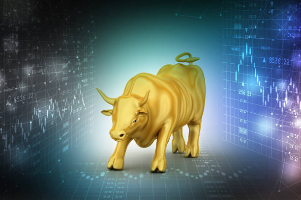 istock Rising golden business bull 840138936