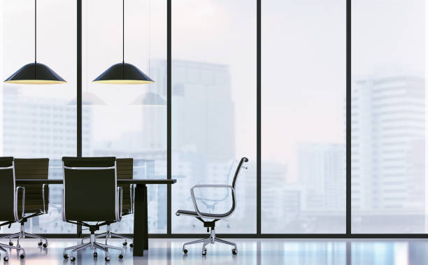 sala riunioni nell'immagine di rendering 3d di office moderna - elegance luxury simplicity architecture foto e immagini stock