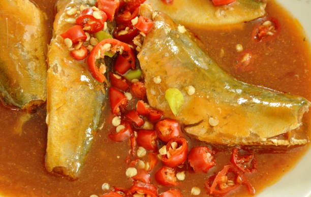mackerel in ketchup can food topping slice chili