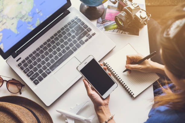 istock Young women planning vacation trip and searching information 840144136