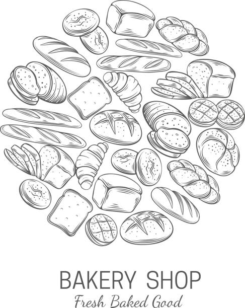 ilustrações de stock, clip art, desenhos animados e ícones de bakery, bread shop poster template - pão ilustrações