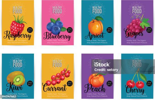 Set Of Vector Banners With Fruits Stock Illustration - Download Image Now - Blueberry, Fruit, Backgrounds
