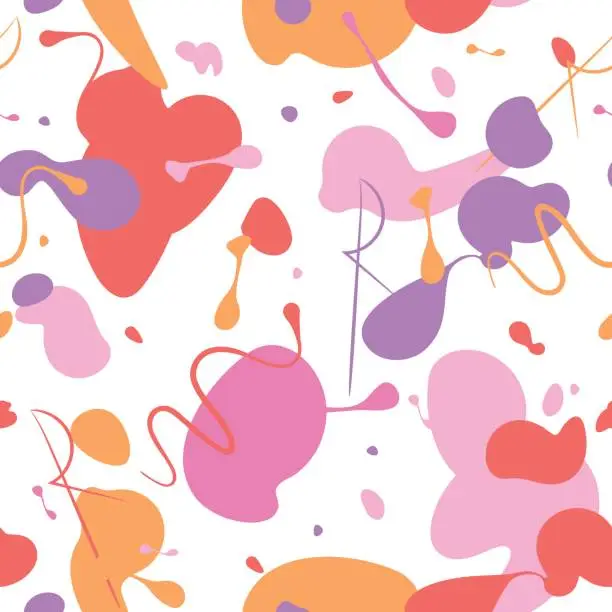 Vector illustration of Abstract seamless pattern background made of colorful pink, purple, red and orange blots of nail polish.
