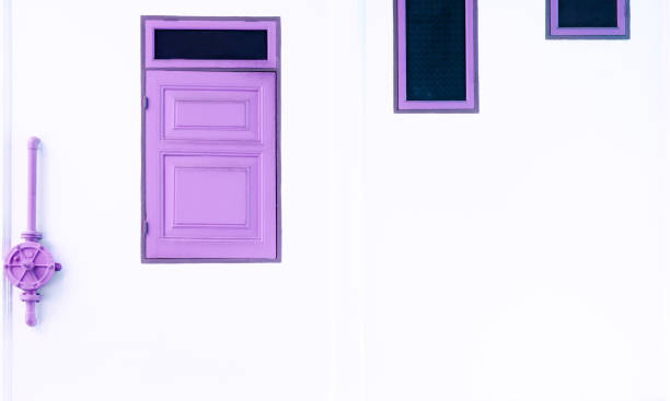 istock Purple window with vintage style on white wall with copy space 840154398