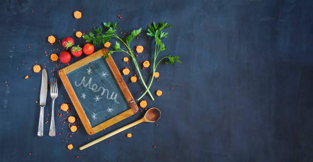 istock food menu or recipe, template design flat lay. 840157826