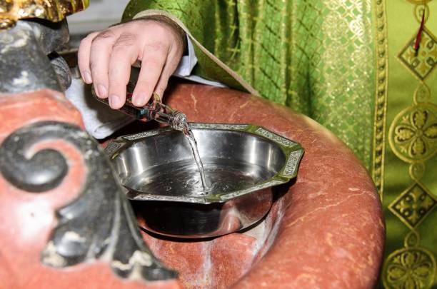istock Baptismal font in the church 840158118
