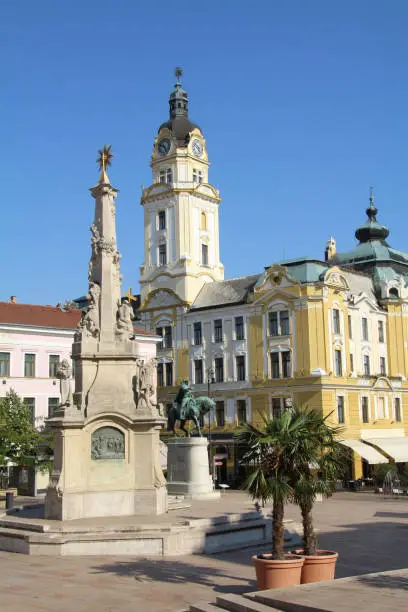 View of part of Szechenyi Square in Pecs, Hungary,