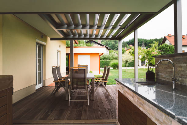 istock Modern luxury villa with wooden terrace 840165986