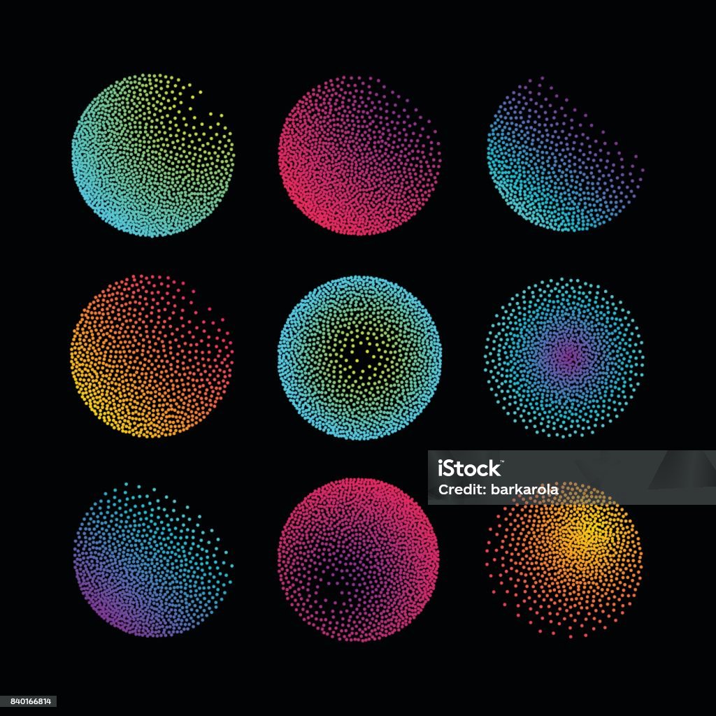 Set of vector shapes Set of bright vector elements with abstract texture on a black background Circle stock vector