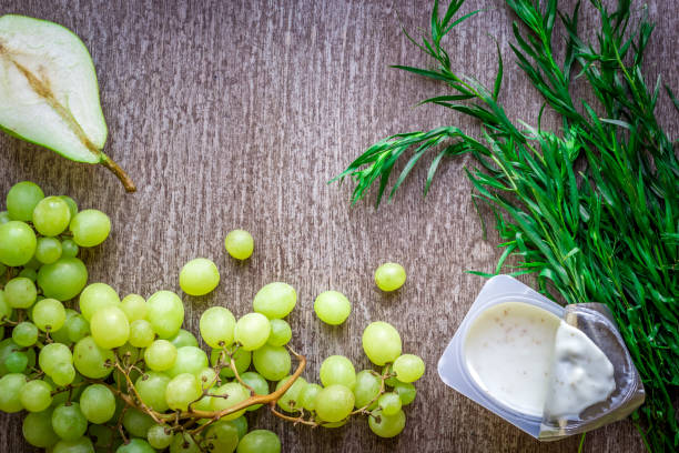 istock Healthy and delicious yogurt with green grape 840173450