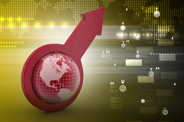 istock Arrow holding a globe in color background 840180106