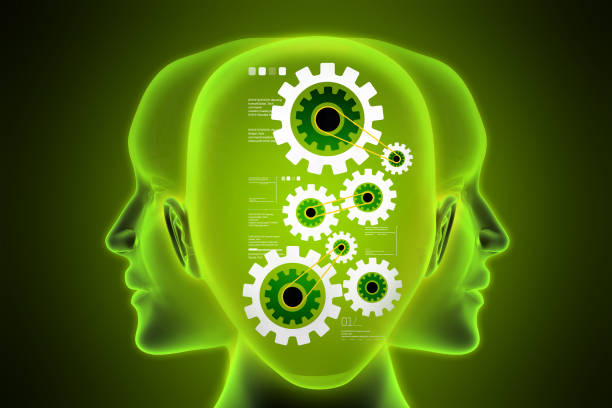 istock Female face with gear mechanism 840192486