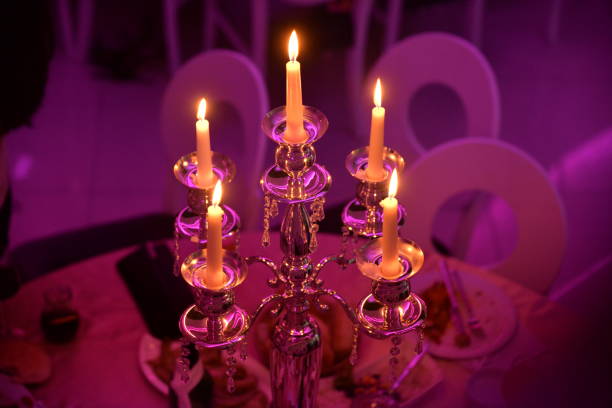 istock Indoors wedding decoration in the evening with candles 840195258