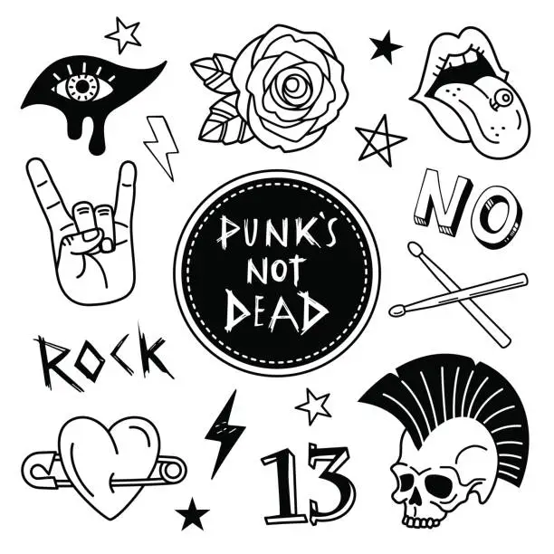 Vector illustration of Punk patches collection.