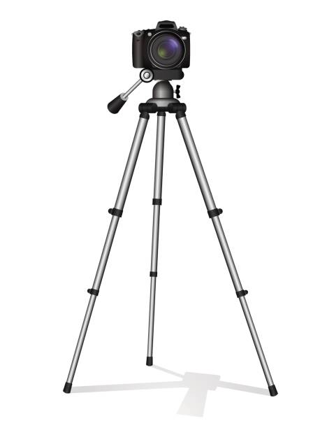 ilustrações de stock, clip art, desenhos animados e ícones de slr camera on a tripod. metal construction. take a photo, movie or video. - tripod