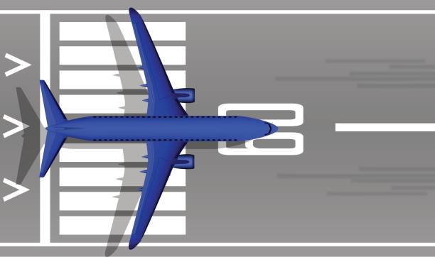 istock A modern jet passenger blue plane on the runway. View from above. A well-designed image with a mass of small details. Airport marking. 840209312