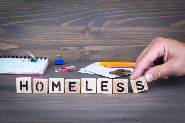 istock Homeless. Wooden letters on dark background 840213042