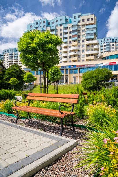 istock Green square with bench in Gdynia, Poland 840215468