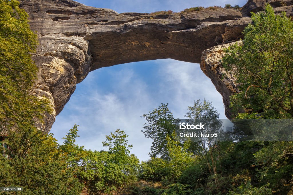 Panoramic view of Pravcicka brana. Panoramic view of Pravcicka brana. The Czech-Saxon Switzerland. Arch - Architectural Feature Stock Photo