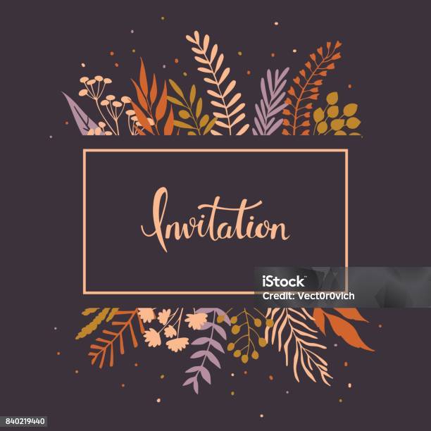 Floral Twigs Branches Leaves Invitation Stock Illustration - Download Image Now - Flower, Australia, Autumn