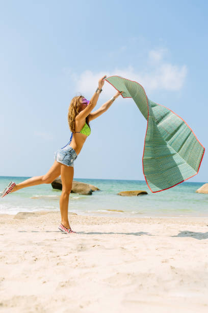 istock Beautiful woman with mat in tropics. 840222552