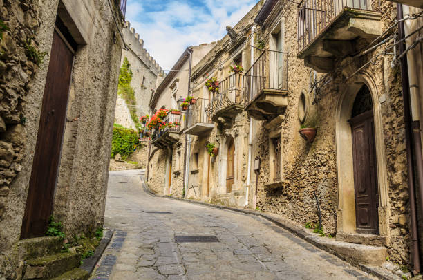 Old street of the village of montalbano elicona Italy stock photo