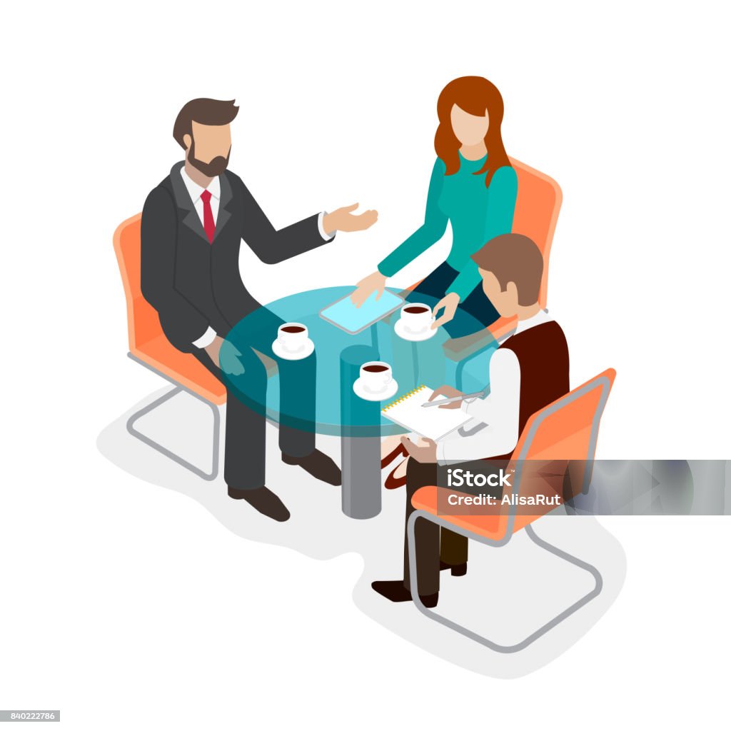 Groep Mensen Kantoorpersoneel Aan De Ronde Tafel Stockvectorkunst En Meer Beelden Van Zakenbijeenkomst - Zakenbijeenkomst, Isometrische Projectie, Mensen - Istock