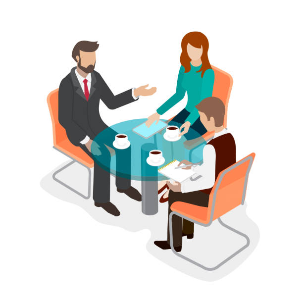 grupa pracowników biura przy okrągłym stole. - three dimensional shape people group of people team stock illustrations